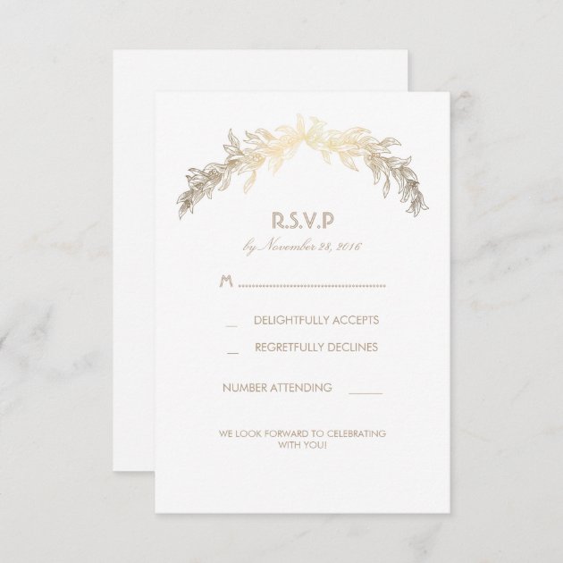 Gold Laurel Wreath Wedding RSVP Cards