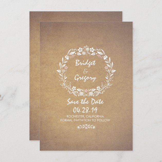 Vintage Floral Wreath Save The Date Invitations