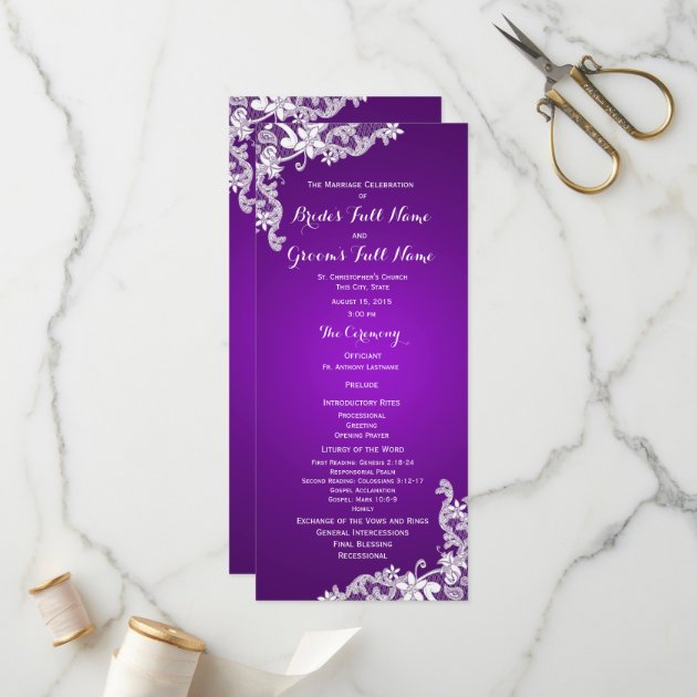 Purple And Vintage Floral Lace Wedding Program