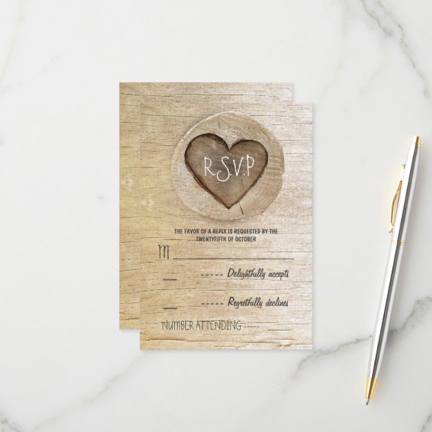 Rustic Country Wood Heart Wedding RSVP Cards