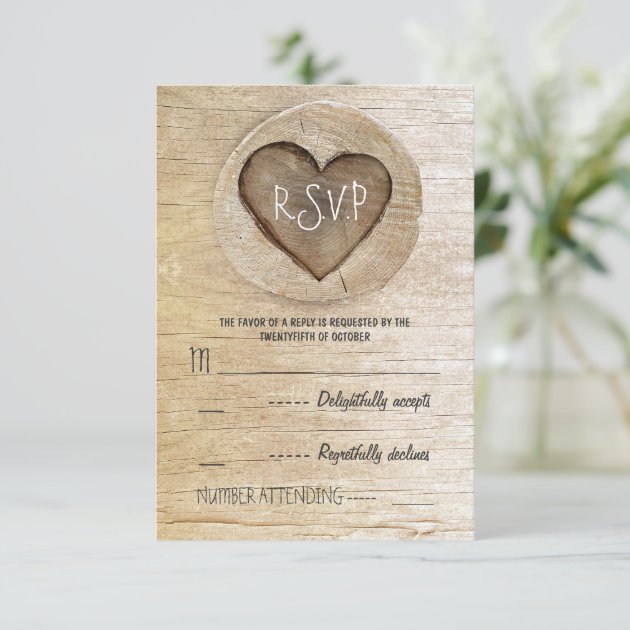 Rustic Country Wood Heart Wedding RSVP Cards