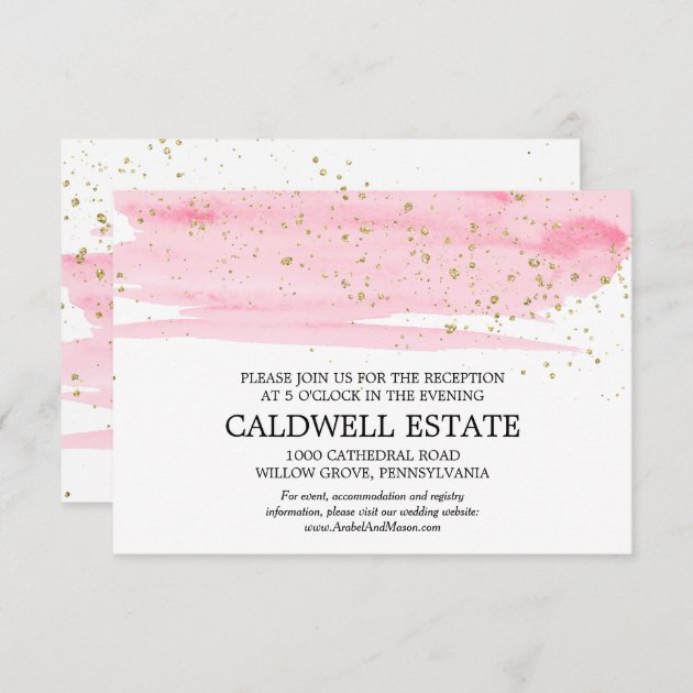 Watercolor Blush And Gold Wedding Reception Card