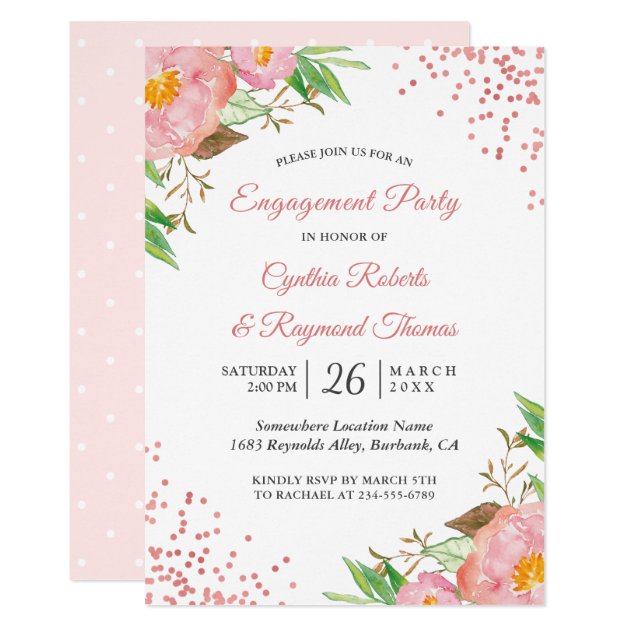 Botanical Blush Pink Floral Chic Engagement Party Invitation
