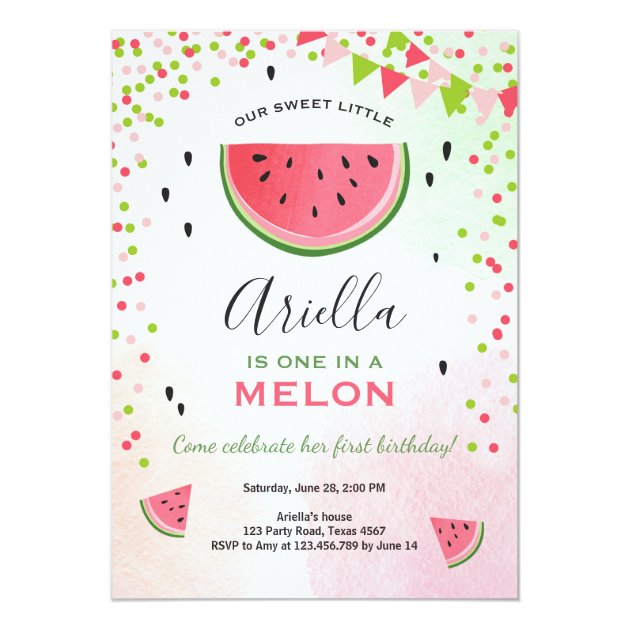 One In A Melon Birthday Invitation Watermelon