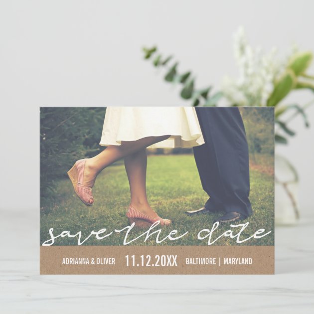 Rustic Kraft Paper Save The Date Typography Photo