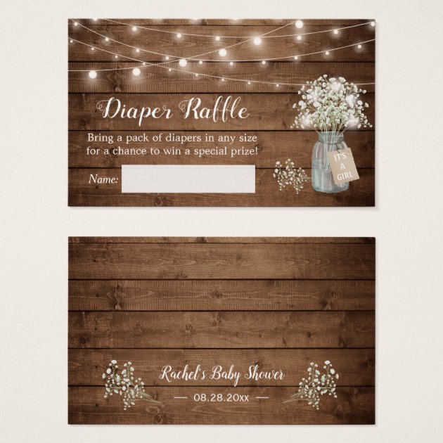 Rustic Baby's Breath Floral Lights Diaper Raffle Business Card
