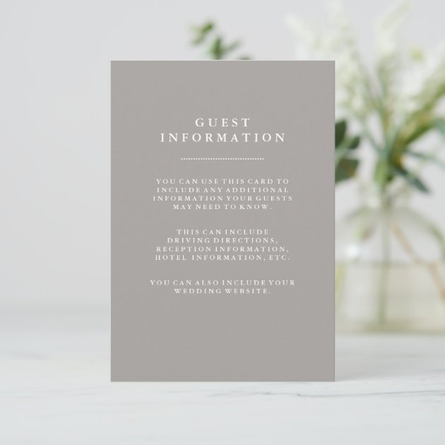 Stylish Deep Gray Wedding Guest Information Enclosure Card