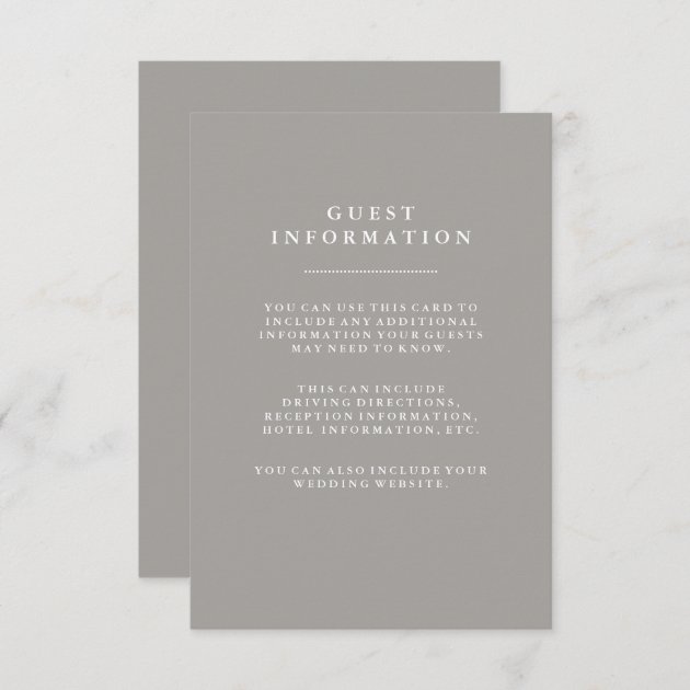 Stylish Deep Gray Wedding Guest Information Enclosure Card