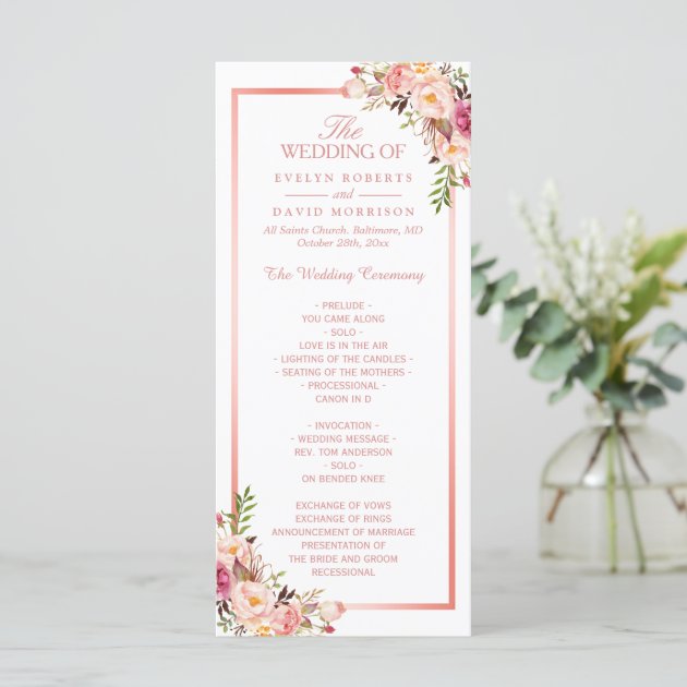 Trendy Rose Gold Frame Floral Wedding Program