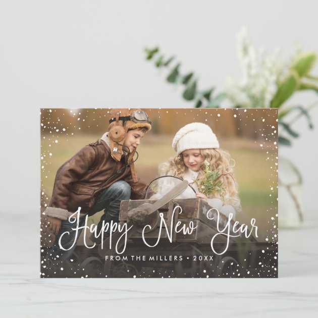 Happy New Year Snow Photo Holiday Card