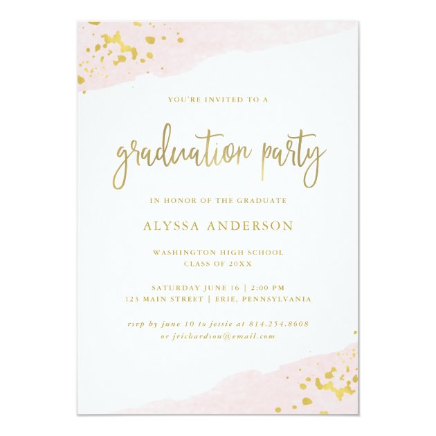 Blush Pink And Gold | Watercolor Graduation Party Invitation