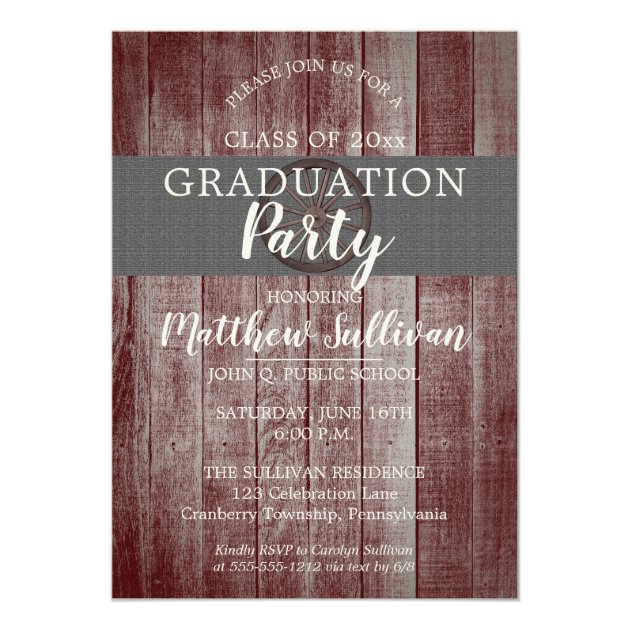 Rustic Barn Wood Wagon Wheel Graduation Party Invitation