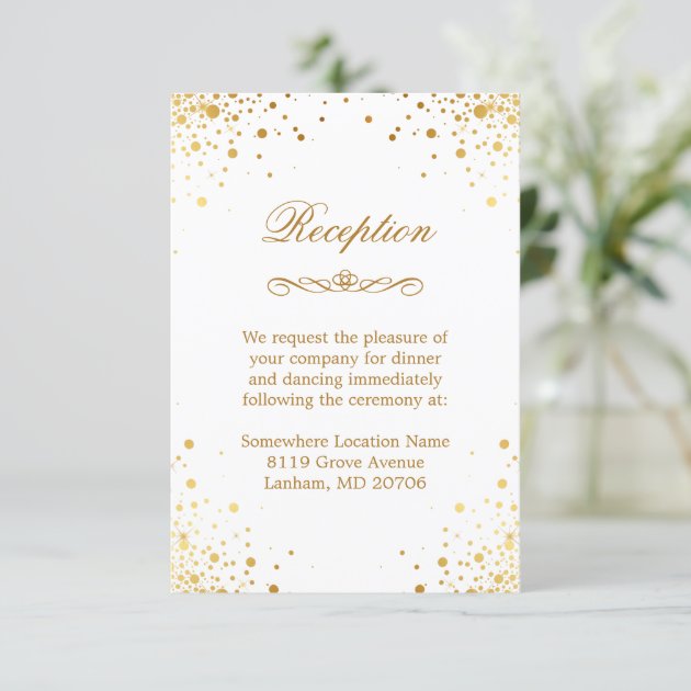Gold Confetti Dots Wedding Accommodation Reception Enclosure Card
