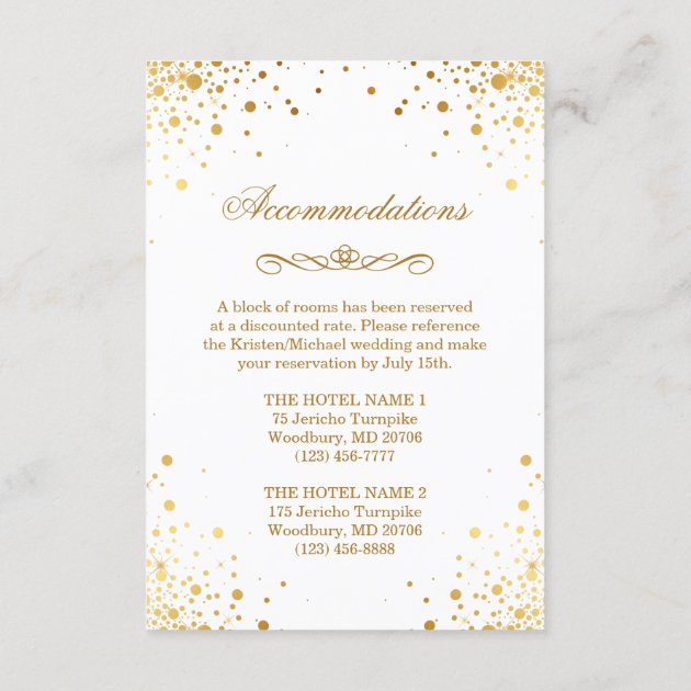 Gold Confetti Dots Wedding Accommodation Reception Enclosure Card