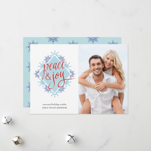 Peace & Joy Handwriting Over Watercolor Snowflakes Holiday Invitation
