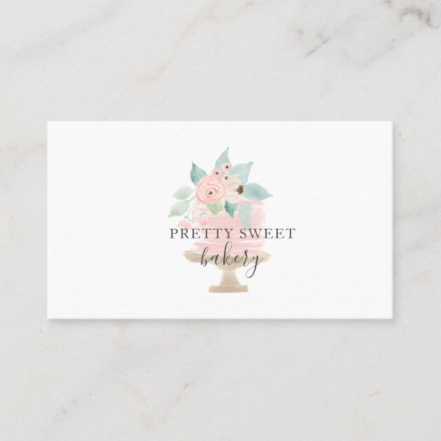 Pink Floral Cake Bakery Business Cards