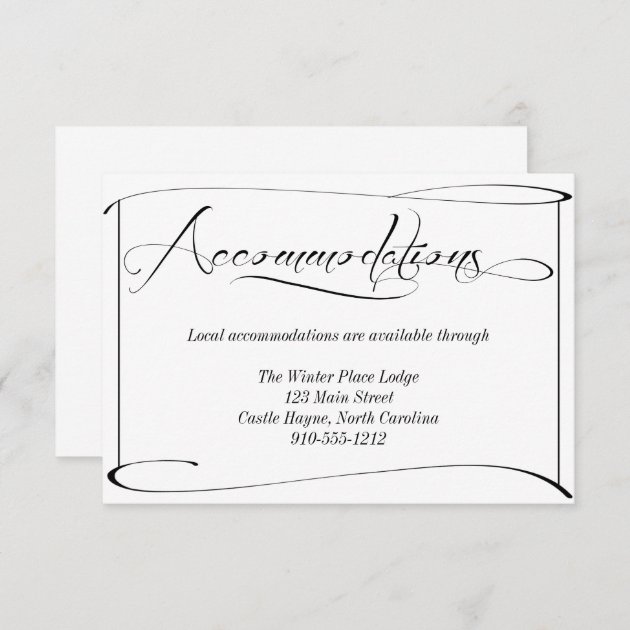 Black And White Wedding Accommodations Detail Card
