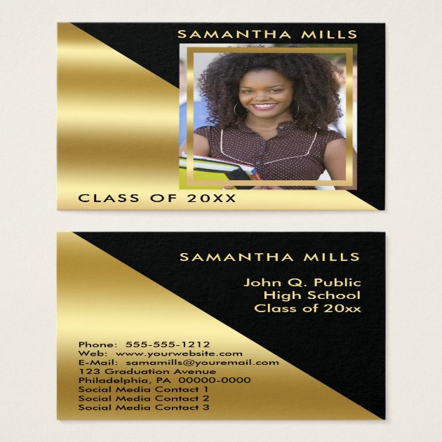 Black Gold Graduation Photo Insert Name Cards
