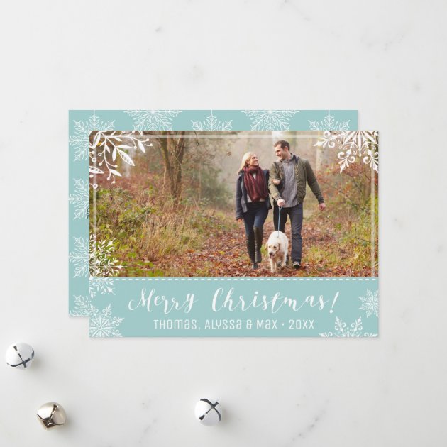 Merry Christmas Ice Blue & Snow Personalized Photo Holiday Card