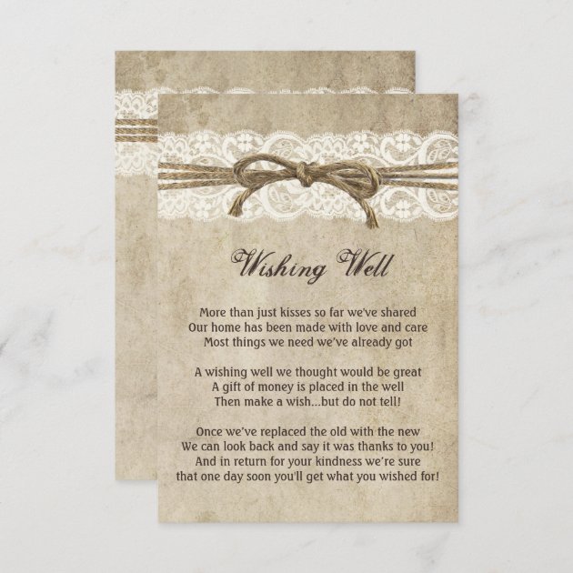 Vintage Elegance Twine On Lace Wishing Well Card