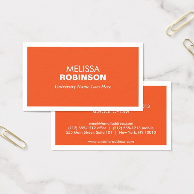 MODERN ORANGE BUSINESS CARD FOR COLLEGE STUDENTS