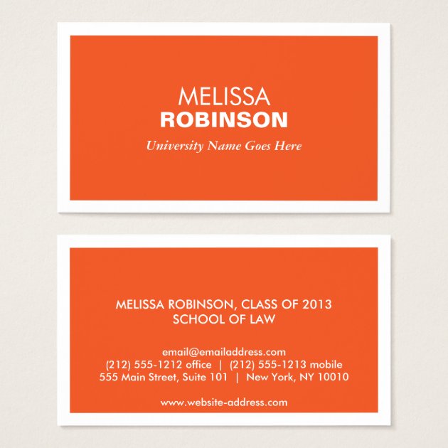 MODERN ORANGE BUSINESS CARD FOR COLLEGE STUDENTS