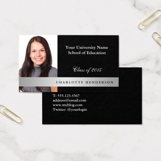 Photo Black Graduation Formal Networking Student Business Card