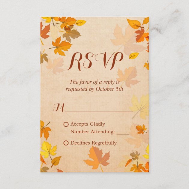 Rustic Autumn Golden Maple Leaves Fall RSVP
