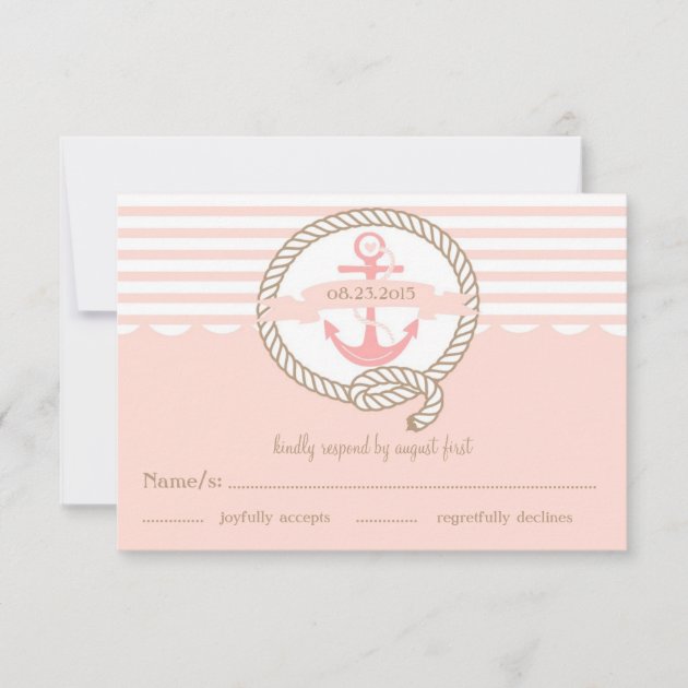 Pink Anchor and Nautical Stripes RSVP Card