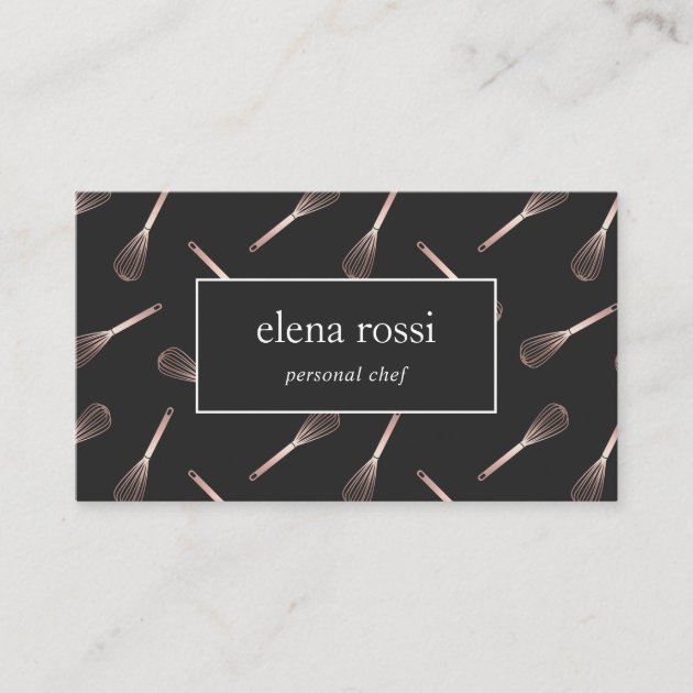 Rose Gold Whisk Pattern | Chef Catering Bakery Business Card (front side)