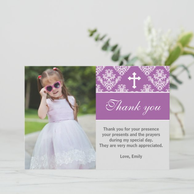 Baptism Thank You Note Custom Photo Card Purple