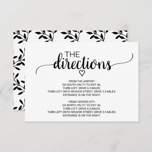Simple Black & White Calligraphy Directions Insert