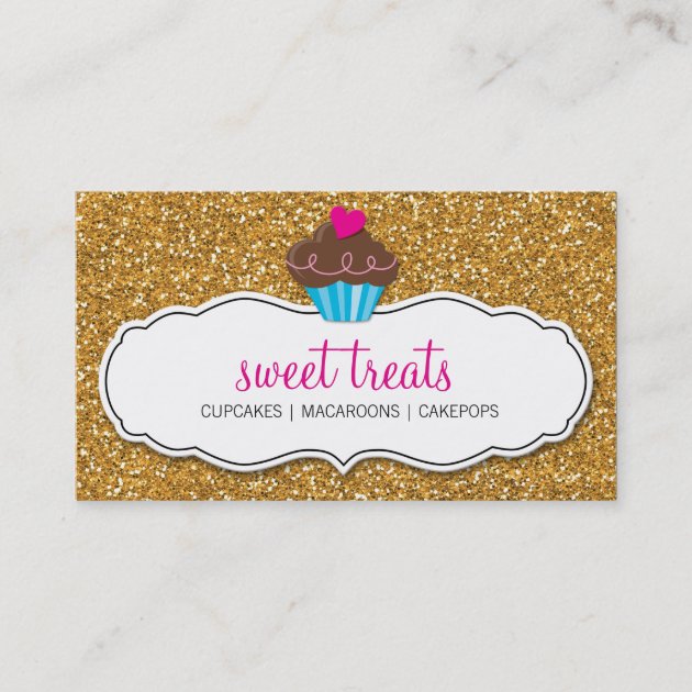 MODERN SWEET cute cupcake pink gold glitter Business Card (front side)