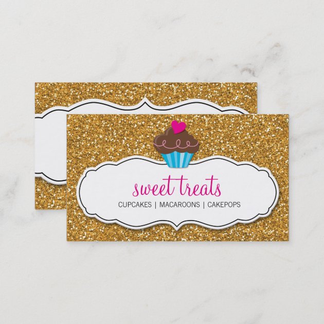 MODERN SWEET cute cupcake pink gold glitter Business Card (back side)
