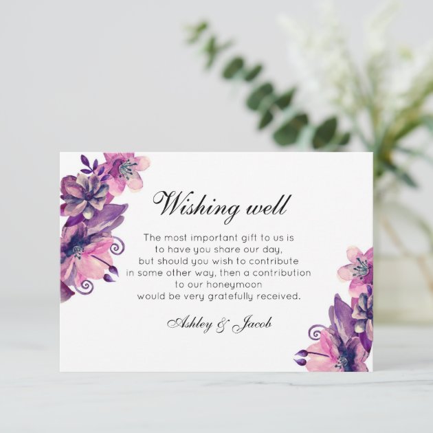 Purple Floral Wishing Well. Wedding Insert Card