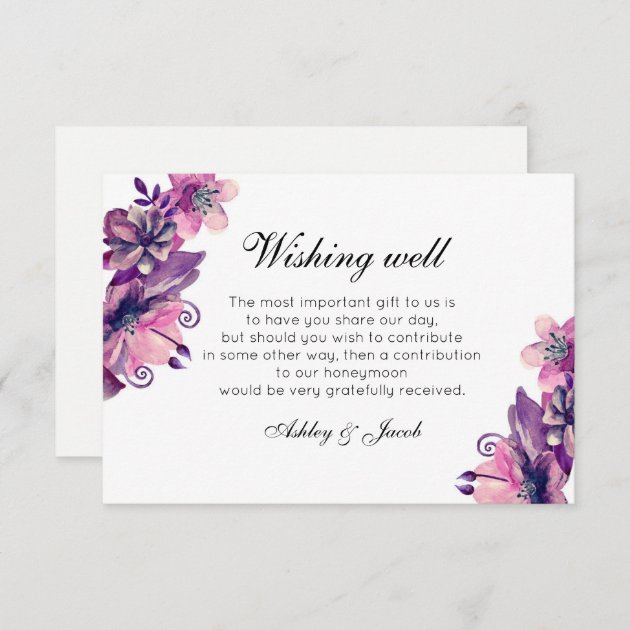 Purple Floral Wishing Well. Wedding Insert Card