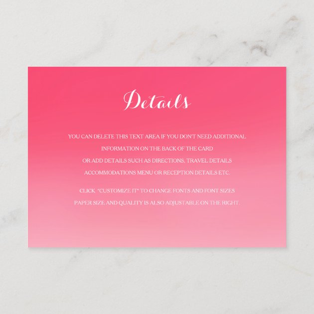 Pink Ombre Wedding Details Enclosure Card