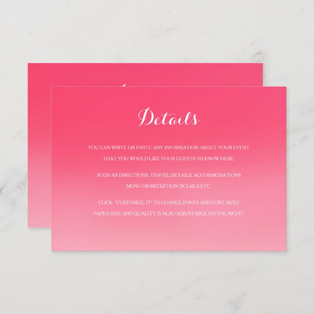 Pink Ombre Wedding Details Enclosure Card