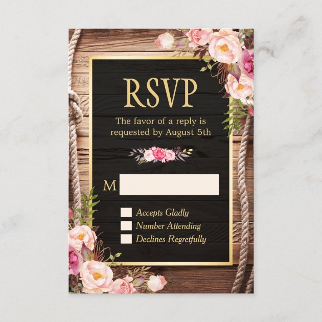 Beautiful Floral Wooden Rustic Country Gold RSVP