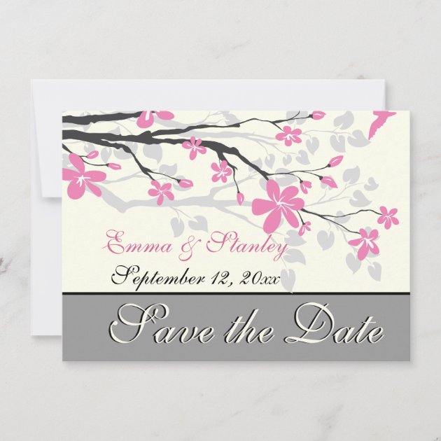 Branch with pink blossoms wedding Save the Date