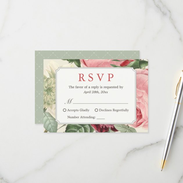 Beautiful Vintage Floral Wedding RSVP Reply