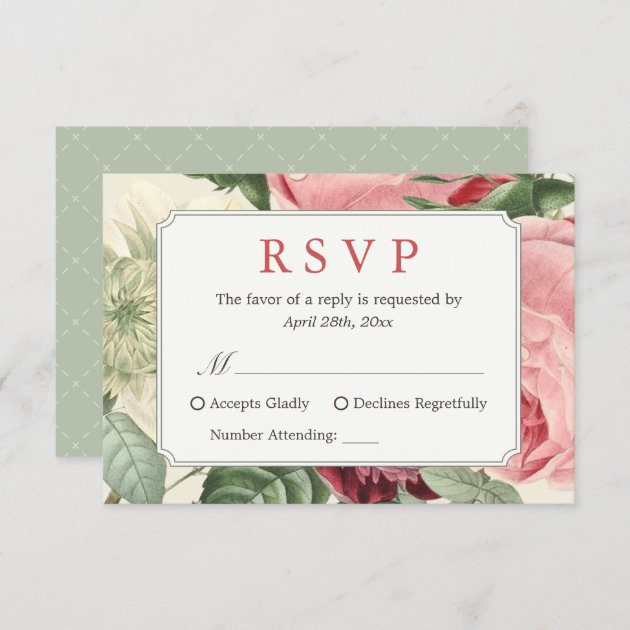 Beautiful Vintage Floral Wedding RSVP Reply