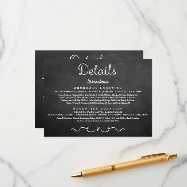 Wedding Detail Insert Card | Modern Chalkboard