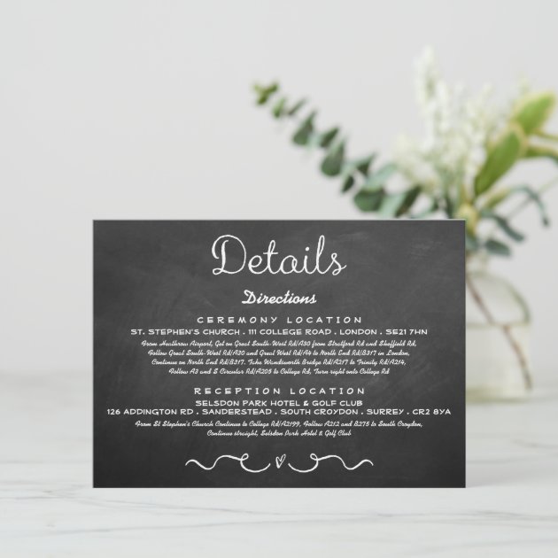 Wedding Detail Insert Card | Modern Chalkboard