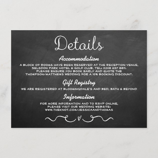 Wedding Detail Insert Card | Modern Chalkboard