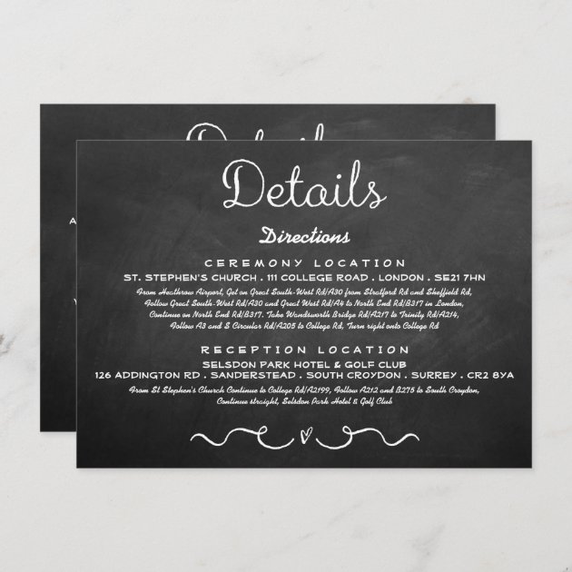 Wedding Detail Insert Card | Modern Chalkboard