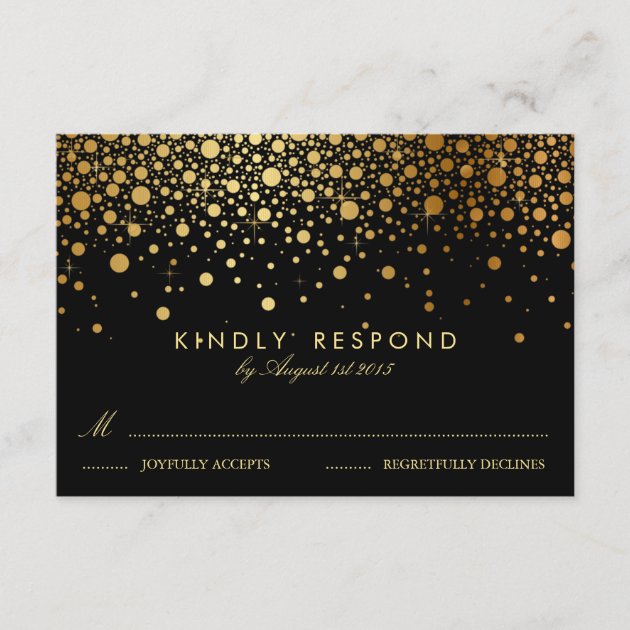 Faux Gold Foil Confetti Dots Wedding RSVP Card