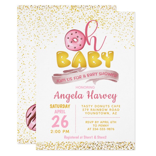 Sweet Pink & Gold Donuts Baby Shower Invitation