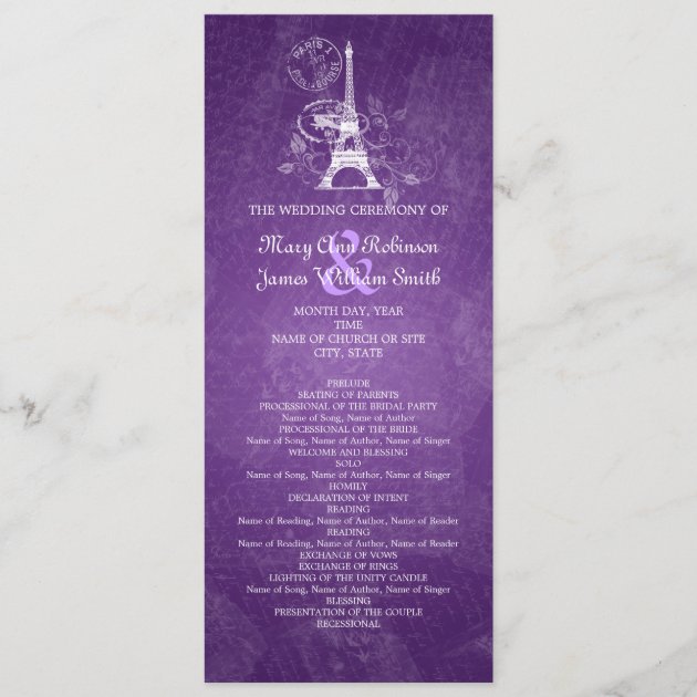 Elegant Wedding Program Romantic Paris Purple