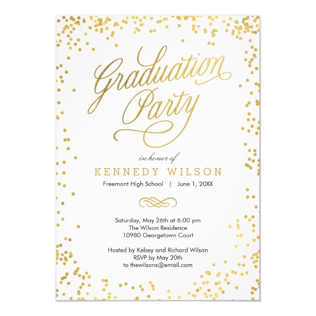 Shiny Confetti Graduation Party Invitation White